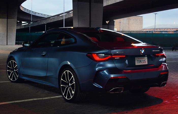 Rear driver side view of the 2021 BMW 4 Series