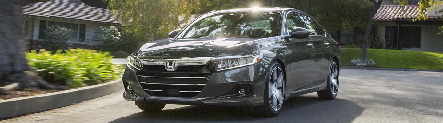 Front view of the 2021 Honda Accord in motion.