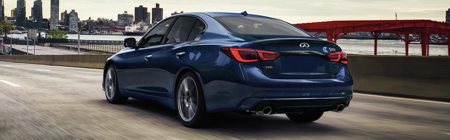 Rear view 2022 INFINITI Q50 in motion