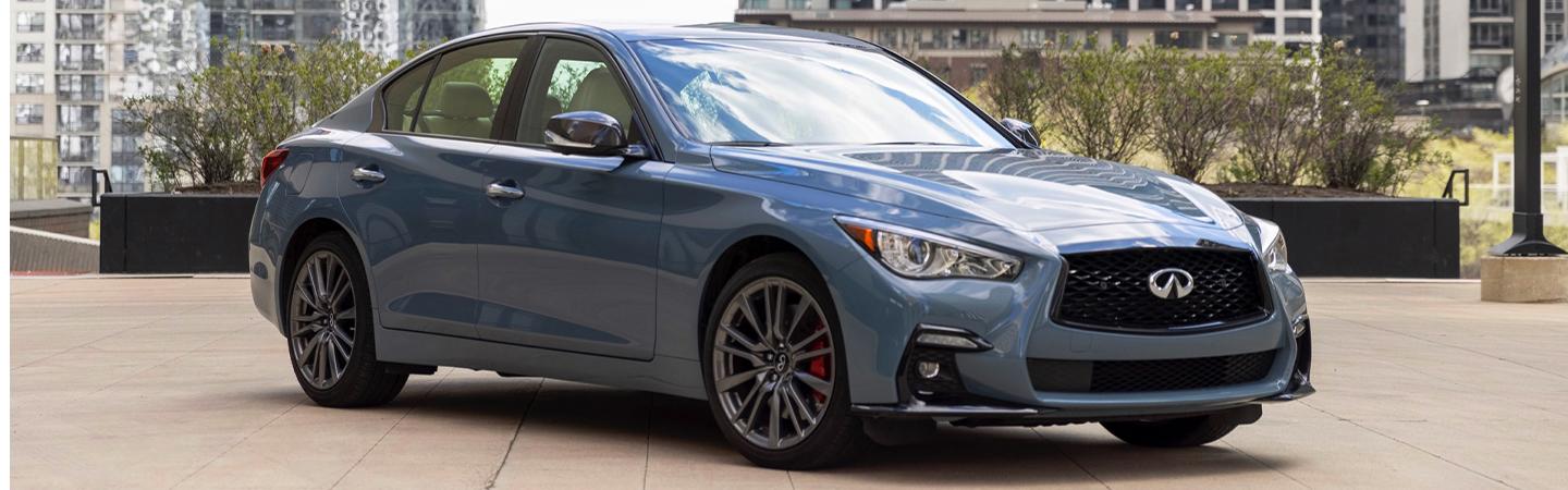 Angled View of Blue INFINITI Q50