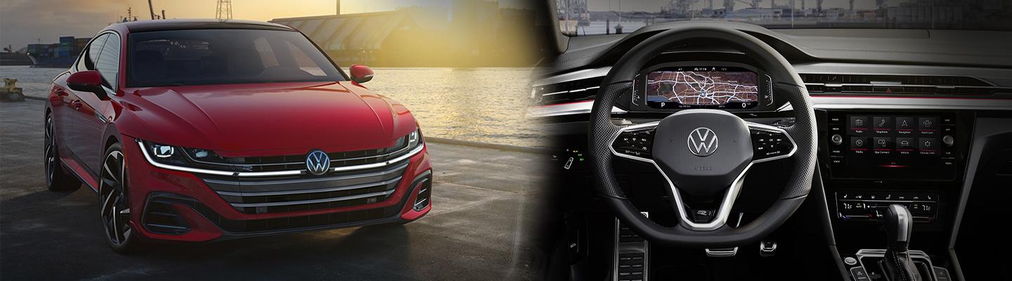 A parked 2021 VW Arteon and a view of the tech in the dash